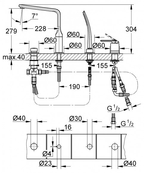 Смеситель для ванны Grohe Veris на 4 отверстия (19373000)