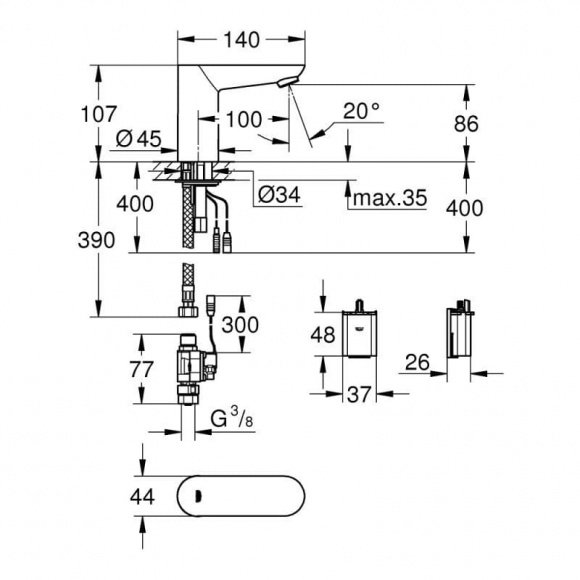 Смеситель для умывальника Grohe Euroeco Cosmopolitan E 6V  (36271000)