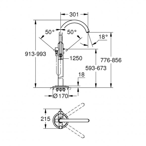 Смеситель для ванны Grohe Atrio напольный однорычажный (32653002)