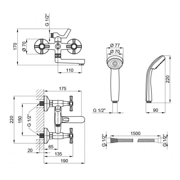 Смеситель для ванны Q-Tap Liberty ANT 140-2  (QTLIBANT1402)