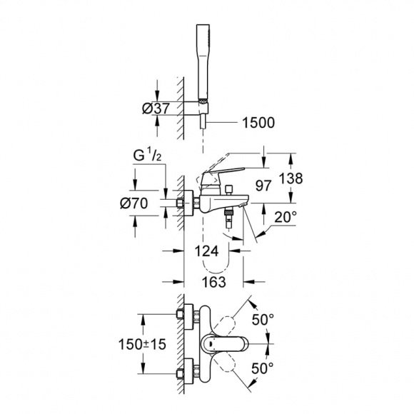 Смеситель для ванны Grohe Eurosmart Cosmopolitan с ручным душем (32832000)