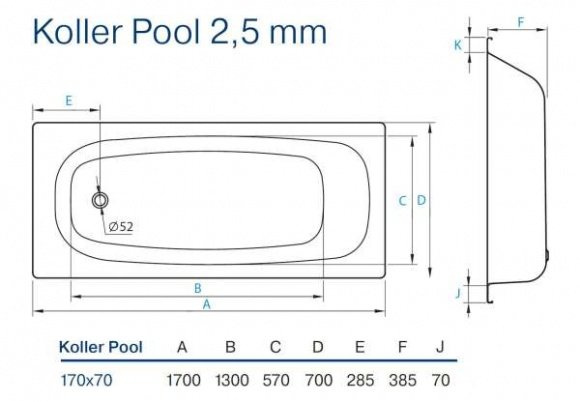 Ванна стальная Koller Pool Steel 160х70E прямоугольная (B60E1200E)