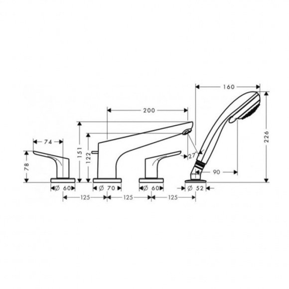 Наружная часть смесителя для ванны Hansgrohe Focus E 2 на 4 отверстия (31936000)