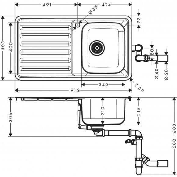 Кухонная мойка Hansgrohe S4111-F340 (43340800)