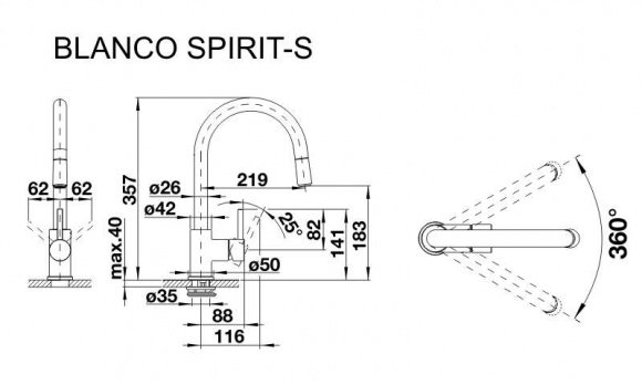 Смеситель кухонный Blanco Spirit-S хром (516526)