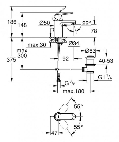 Смеситель для умывальника Grohe Eurosmart Cosmopolitan 148 мм (32825000)