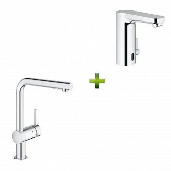 Смеситель для умывальника Grohe Eurosmart Cosmopolitan E + Смеситель кухонный Grohe Minta фото