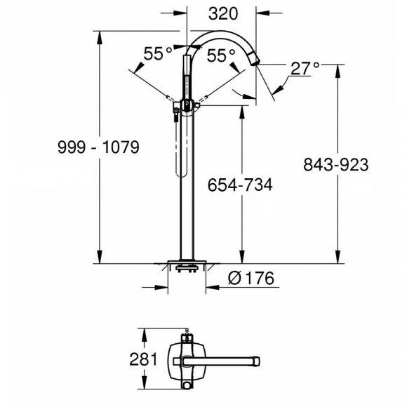 Смеситель для биде Grohe Grandera хром + Смеситель для ванны Grohe Grandera напольный