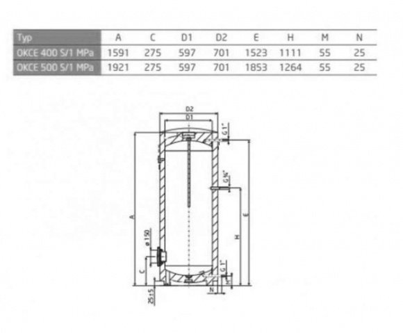Бойлер электрический стационарный 400 л Drazice OKCE 400 S/1 MPA (121411110)