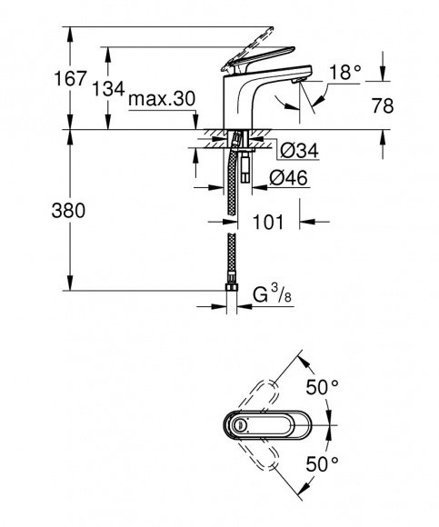 Смеситель для умывальника Grohe Veris гидрозатвор (32186000)