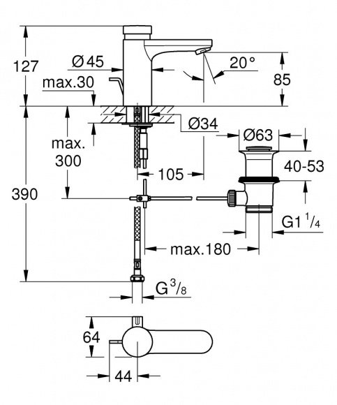 Смеситель для умывальника Grohe Eurosmart Cosmopolitan автоматический (36318000)