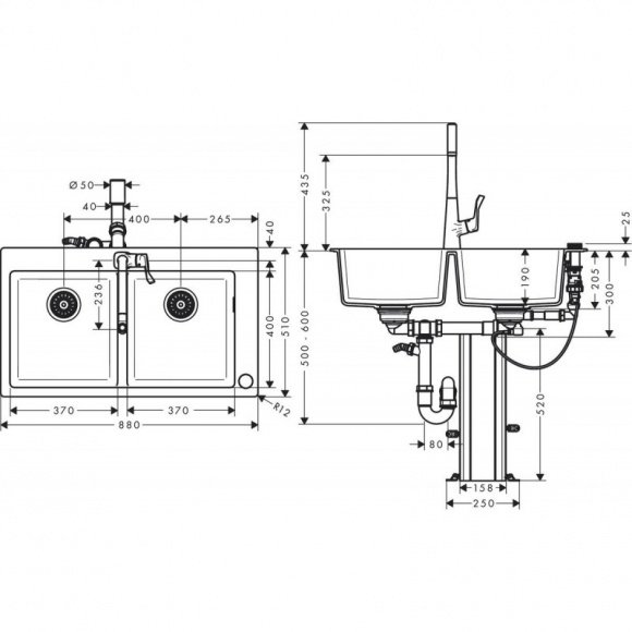 Кухонный комплект мойка со смесителем Hansgrohe C51-F770-05 (43216000)