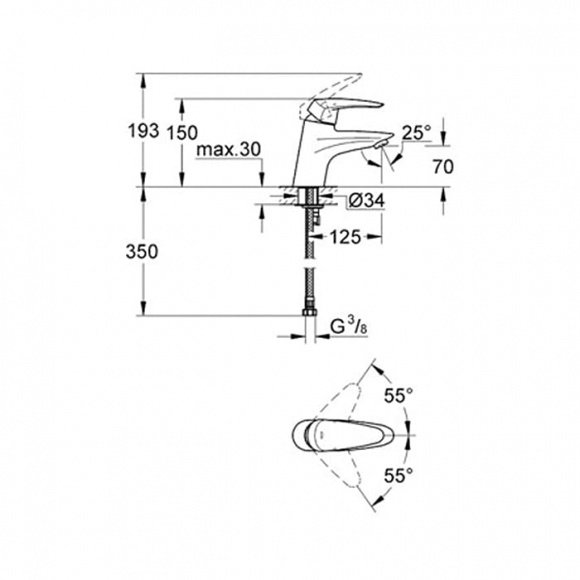 Смеситель для умывальника Grohe Eurodisc New однорычажный, хром (32469001)