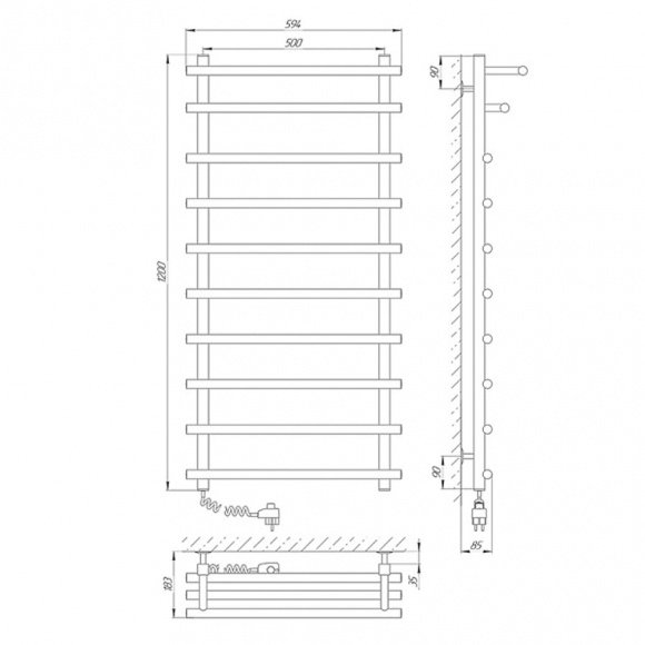 Полотенцесушитель электрический Laris Каскад Премиум П10 500х1200 подключение слева (73207368)