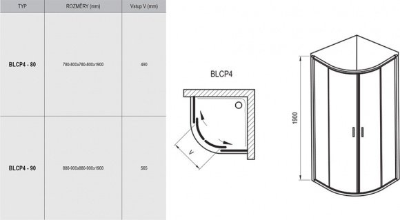 Душевая кабина Ravak Blix BLCP4-90 (поддон Ronda 90 ST + Сифон Basic 90) Пол.алюминий Transparent