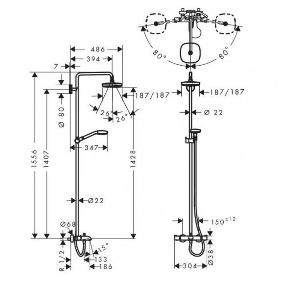 Душевая система Hansgrohe Croma Select E 180 2 Jet Showerpipe (27352400)