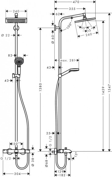 Душевая система Hansgrohe Crometta E 240 1jet Showerpipe (27298000)