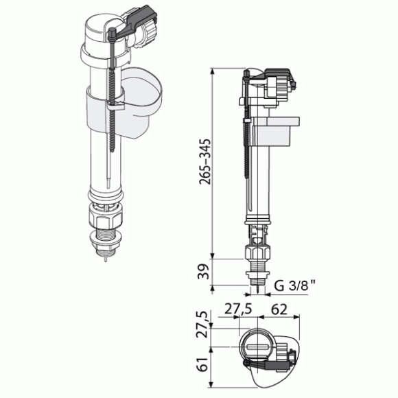 Впускной механизм для бачка Alcaplast A17-3/8" (A17-3/8")