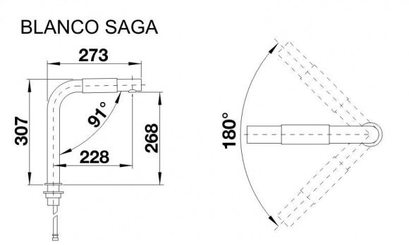 Смеситель кухонный Blanco Saga нержавеющая сталь (519446)