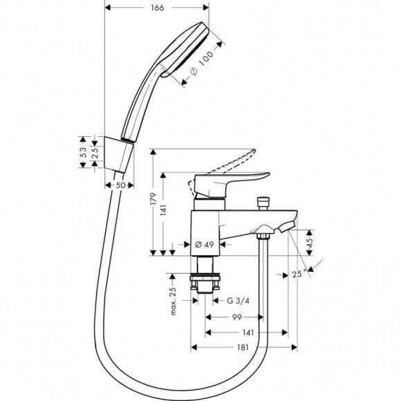 Смеситель для ванны Hansgrohe Metris (31422000)