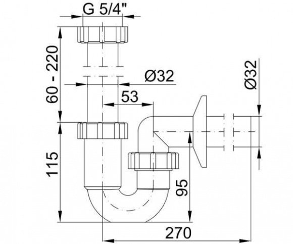 Сифон для умывальника Styron трубчатый с подводкой 32 мм хром (STY-638-32-K)