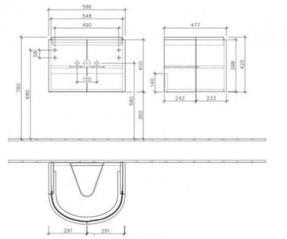 Тумба под умывальник Villeroy&Boch Subway 60 см (A69400DH)