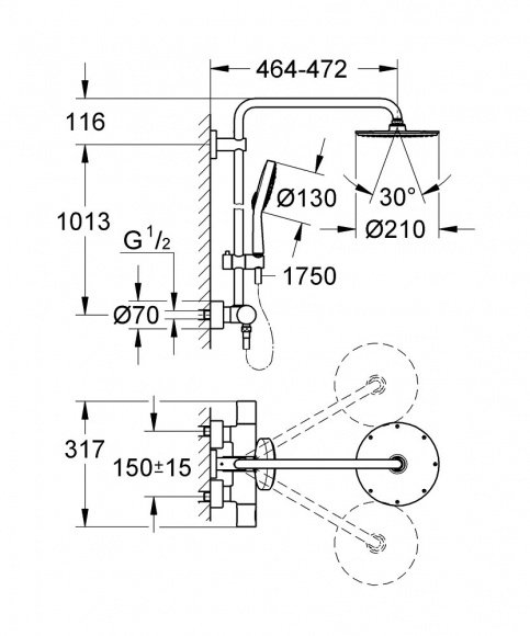 Душевая система Grohe Rainshower System 210 термостатическая (27967000)
