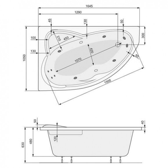 Ванна акриловая Pool Spa Europa 165x105 асимметричная правая + ножки (PWA4610ZS000000)