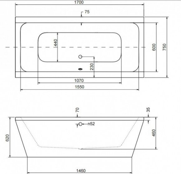 Ванна акриловая Besco VERA (ретро) с сифоном 170х75 (00000013819)