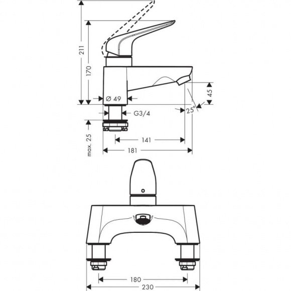 Смеситель для ванны Hansgrohe Novus (71043000)