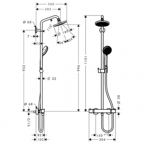 Душевая система Hansgrohe 160 Showerpipe (27135000)