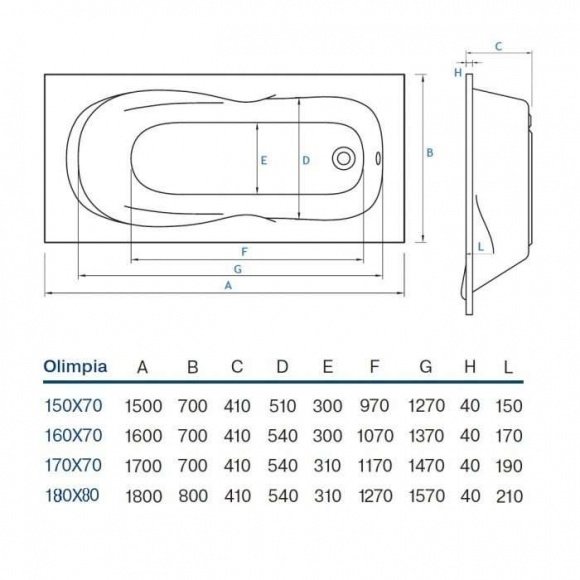 Ванна акриловая Koller Pool Olimpia 180x80 прямоугольная (OLIMPIA180X80)