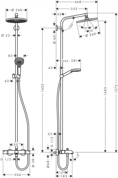 Душевая система Hansgrohe Crometta S 240 1 jet Showerpipe (27320000)