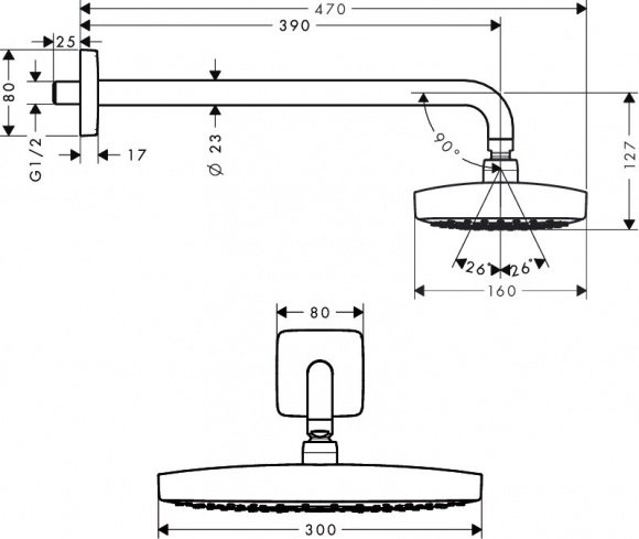 Верхний душ Hansgrohe Raindance Select E 2jet 300 (27385000)