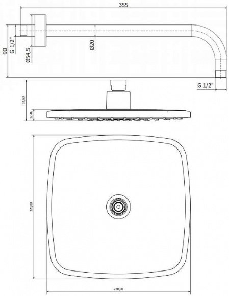 Верхний душ Genebre с держателем (Tau35oval)