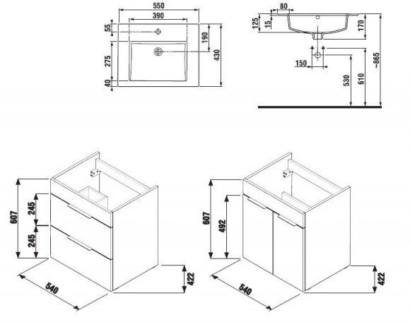 Умывальник с тумбой Jika Cube 55 см 2 ящика, белый (H4536121763001)