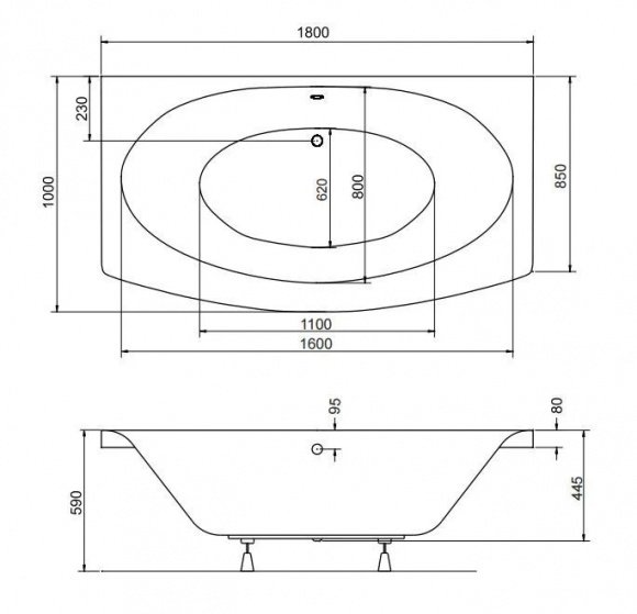 Ванна акриловая Besco TELIMENA 180х85/100 (00000003369)