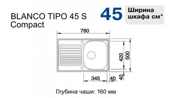 Кухонная мойка Blanco Tipo 45 S Compact нерж. сталь матовая (513441)