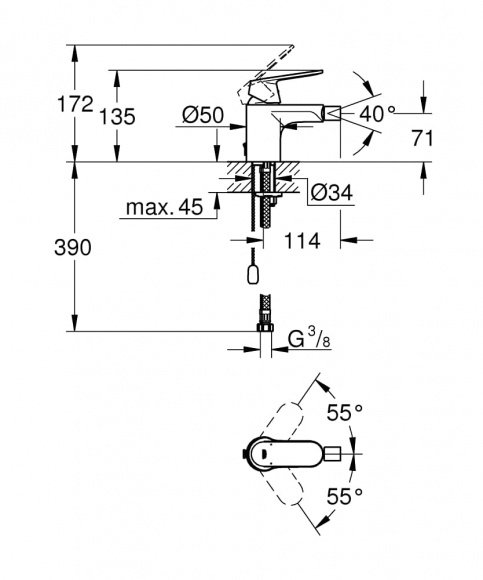 Смеситель для биде Grohe Eurosmart Cosmopolitan с цепочкой (32840000)