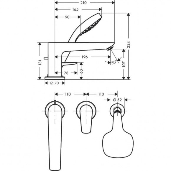 Смеситель для ванны Hansgrohe Talis E на 3 отверстия (71731000)