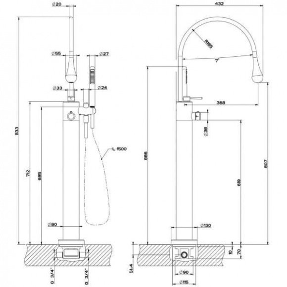Скрытая часть термостатического смесителя для ванны Gessi Goccia (24997-031)