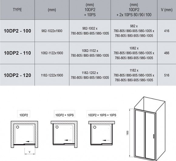 Душевые двери Ravak 10° 110 см 10DP2-110 белый transparent