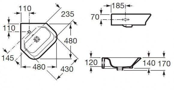 Умывальник Roca Gap 48х48 см угловой (A32747R000)