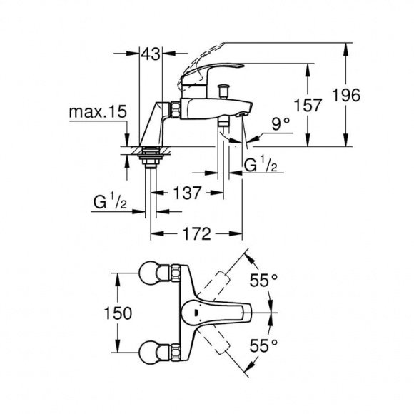 Смеситель для ванны Grohe Eurosmart на борт (33303002)