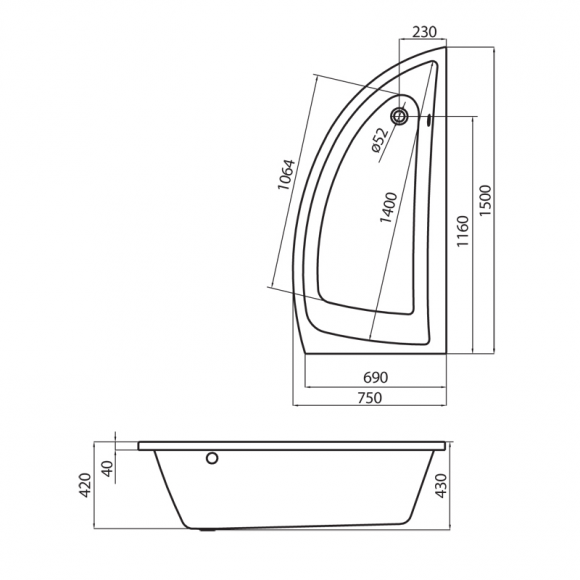Ванна акриловая Cersanit Nano 150x75 асимметричная правая (AZBA1000280055)