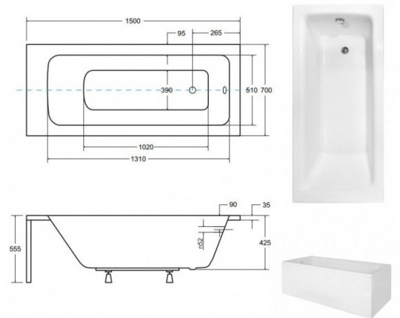 Ванна акриловая Besco TALIA 150х70 (00000006770)