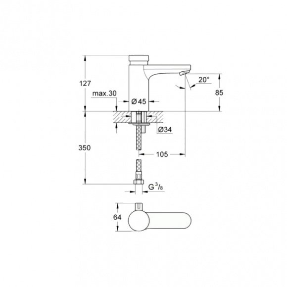 Смеситель для умывальника Grohe Eurosmart Cosmopolitan T автоматический (36317000)