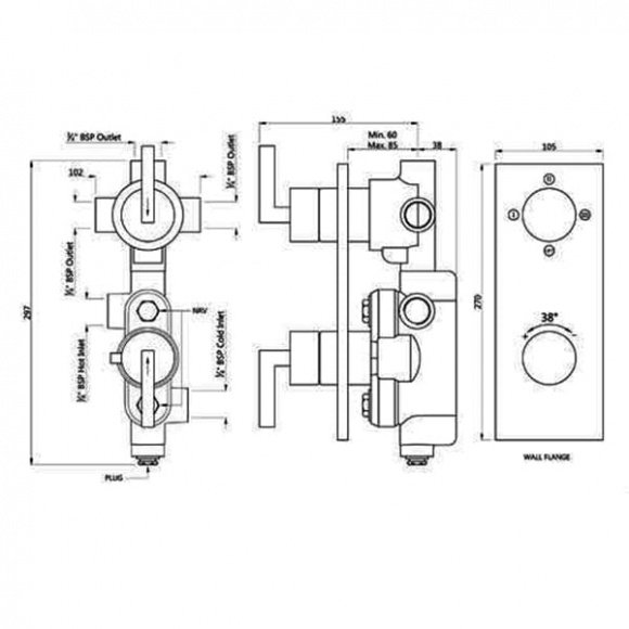 Термостат для ванны скрытого монтажа Jaquar Linea (LIN-CHR-71683N)