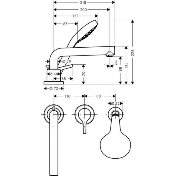 Смеситель для ванны Hansgrohe Talis S на 3 отверстия (72417000)