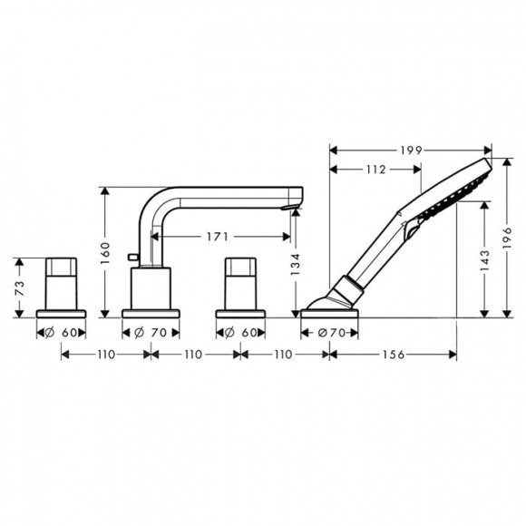 Смеситель для ванны Hansgrohe Metris S на 4 отверстия (31446000)